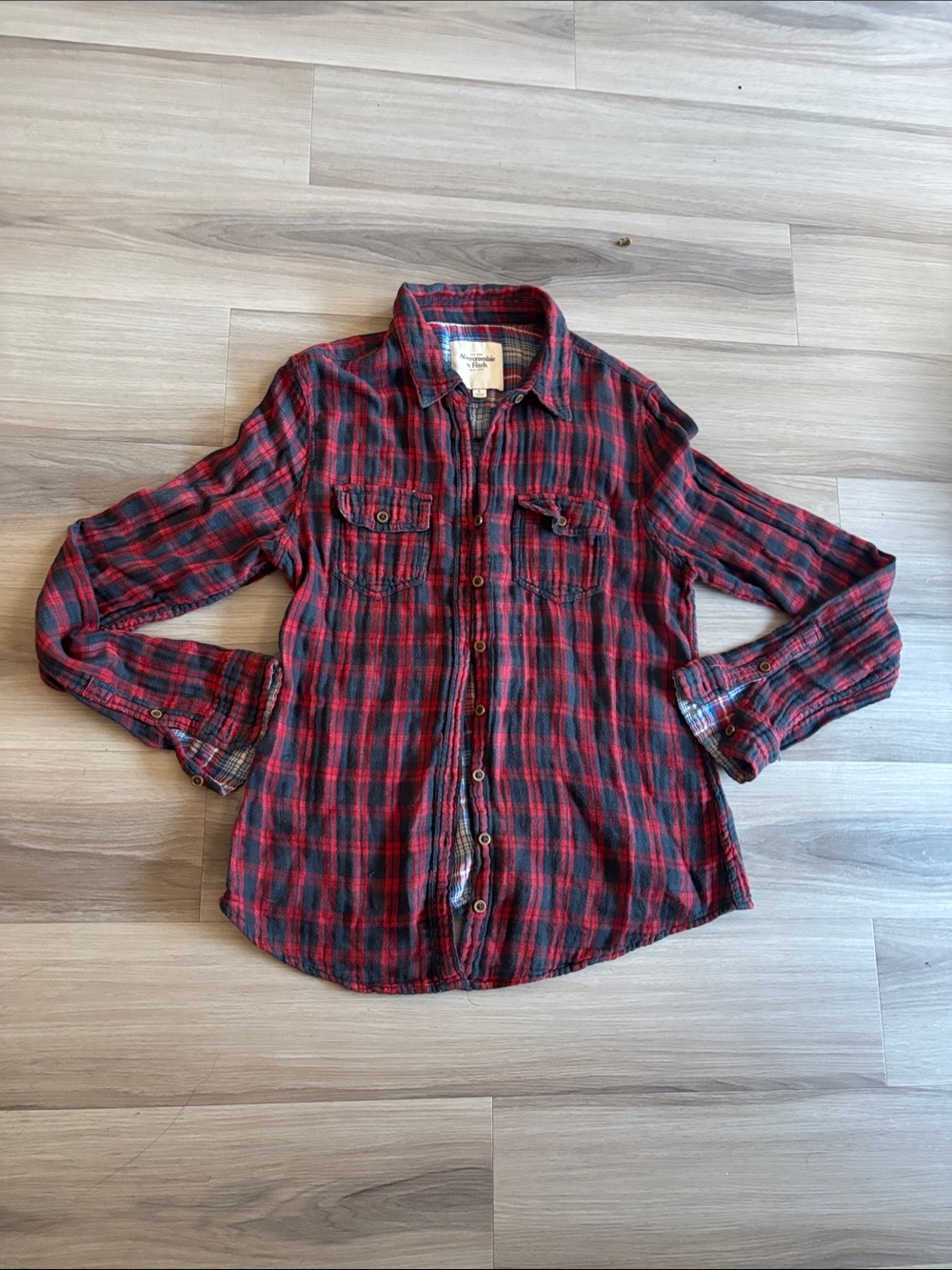 Abercrombie & Fitch Red and Black Plaid Button-Down Shirt